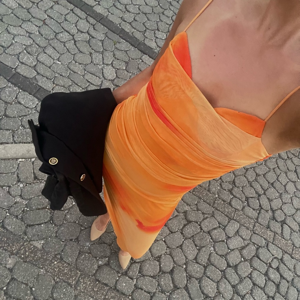 Zara orange mesh dress size L - worn once